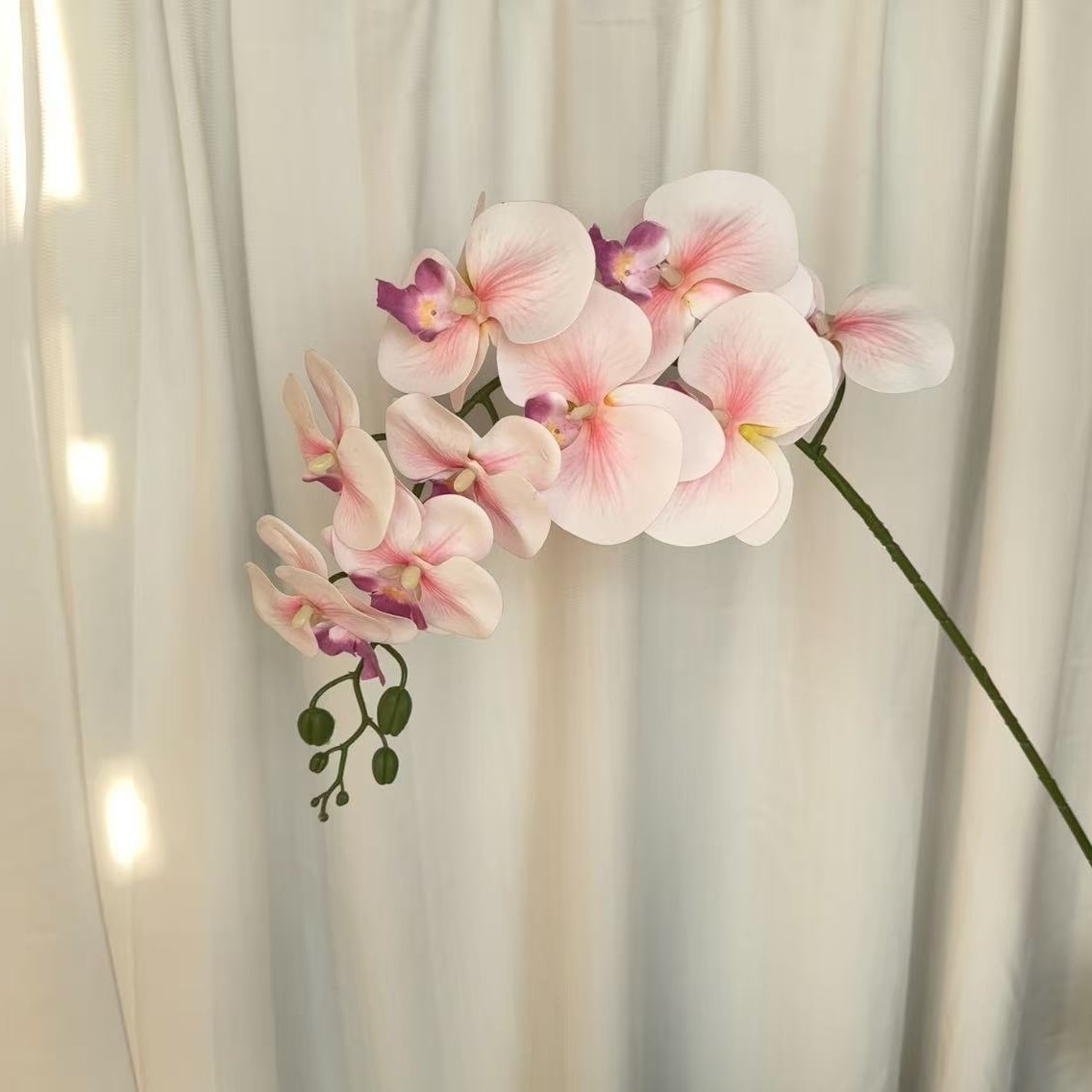 9-cabeza película Phalaenopsis flor artificial salón comedor Mesa alta rama piso decoración flor falsa Boda boda arreglo de flores