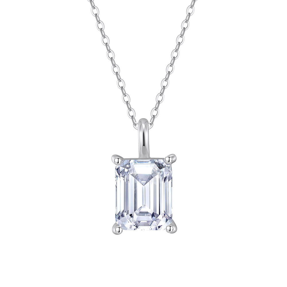 Radiant Emerald Cut Zircon Necklace Exquisite Cross-Border Trade New Jewelry S925 Sterling Silver Jewelry Wholesale
