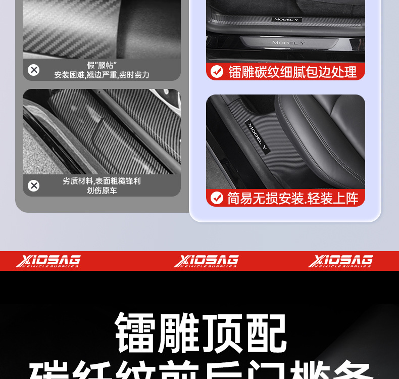 Suitable for Tesla Model Y/3 Carbon Fiber Rear Door Sill Strip Upgraded Version Anti-Kick Seat Protection Corner Accessories