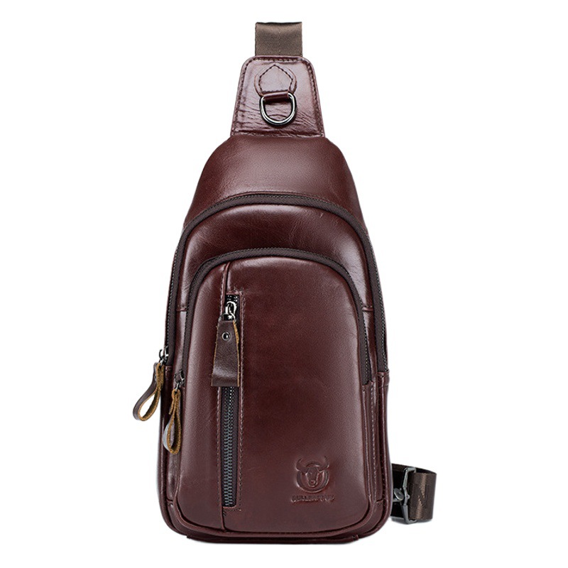 Capitán NIU hombres de cuero hombro crossbody pecho bolsa primera capa de piel de vaca moda multi-funcional deportes casual pecho bolsa