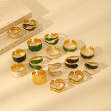 不锈钢开口戒指 电镀18k真金滴油戒 简约小众轻奢百搭女跨境爆款