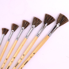 Bolomei Wild Boar Fan Shaped Watercolor Brush Set of 6 for Beginners, Birch Handle Watercolor Brush