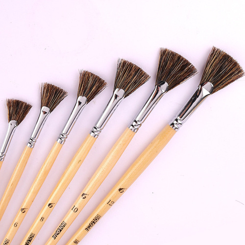 Bolomei Wild Boar Fan Shaped Watercolor Brush Set of 6 for Beginners, Birch Handle Watercolor Brush