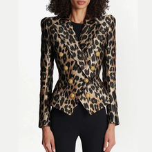 欧美新品复古洋气时尚豹纹外套短款修身显瘦小西装上衣跨境金属扣