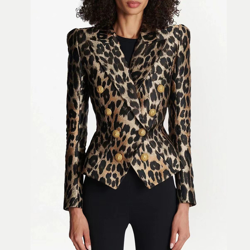 European and American New Retro Western Style Fashion Leopard Print Jacket Short Slim-fit Slimming Small Suit Top Cross-border Metal Buckle