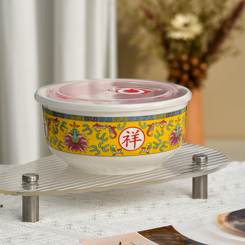 Cerámica vieja caja de almuerzo de cumpleaños, tazón de fiesta, tazón de regalo rojo, agradecimiento, tazón de preservación con cubierta, microondas