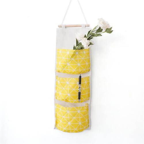 Ins-style door-mounted wall storage pockets, three pockets storage bag, storage box, cotton linen storage wall-mounted hanging organizer
