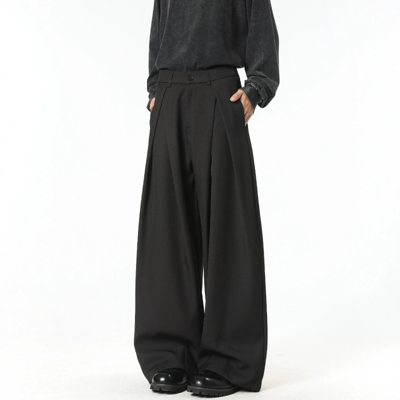 American Retro Style Three-Dimensional Pleated Wide-Leg Pants for Men, A-Line Silhouette Casual Pants with a High-End Feel, Loose and Drapey Floor-Length Trousers American Retro Style Three-Dimensional Pleated Wide-Leg Pants for Men, A-Line Silhouette Casual Pants with a High-End Feel, Loose and Drapey Floor-Length Trousers