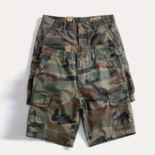 重磅纯棉宽松美式多袋工装裤短裤复古男士休闲五分裤直筒迷彩中裤