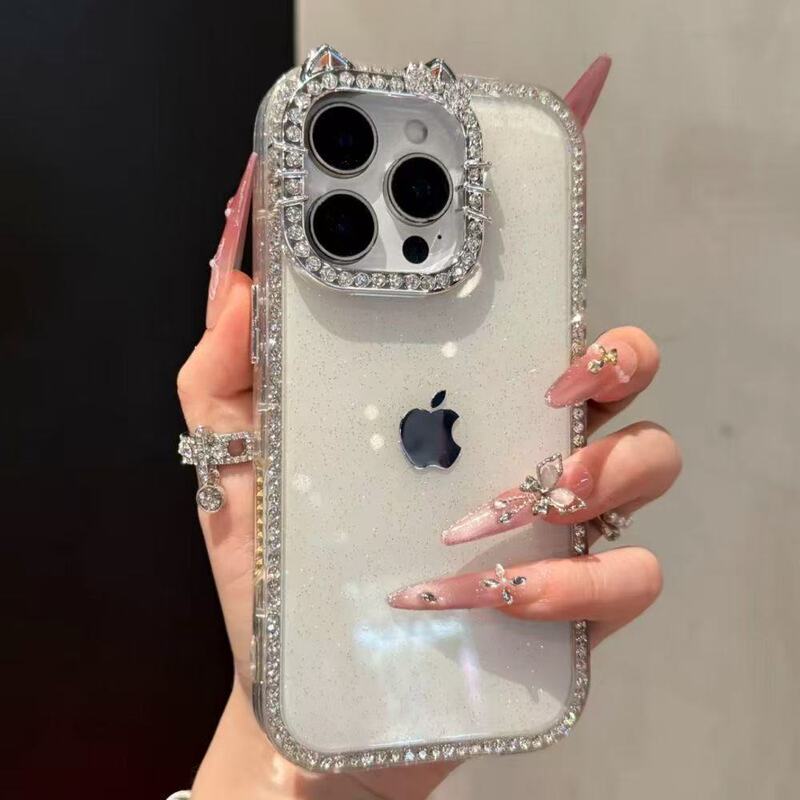 猫耳朵镶钻渐变色适用iPhone16pro手机壳苹果15网红14promax女13|undefined