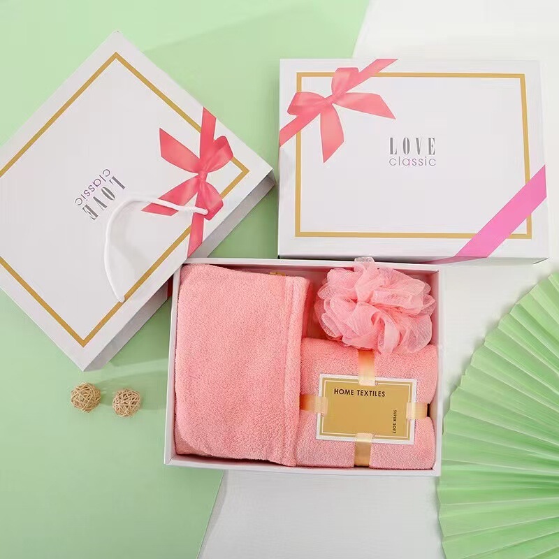 Coral fleece bath towel dry hair hat Bath flower Three-Piece Gift Box Company employee benefits with hands gift women