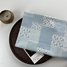 全棉40支数码印花面料  蓝色拼接格子 方巾 童装连衣裙衬衫面料