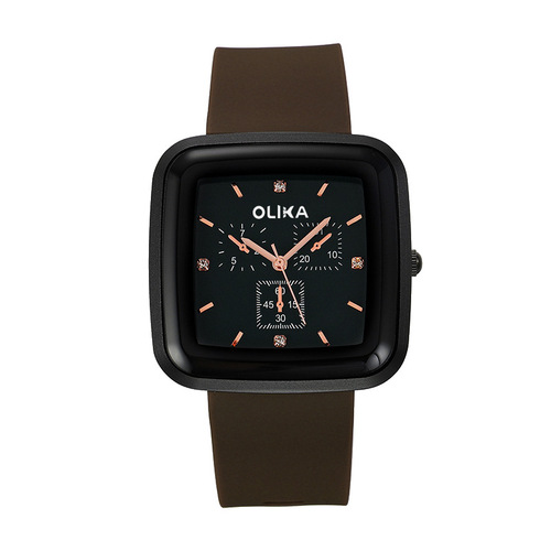 Square minimalist casual couple's watch with fashionable silicone band, unisex version, trendy quartz watch for students