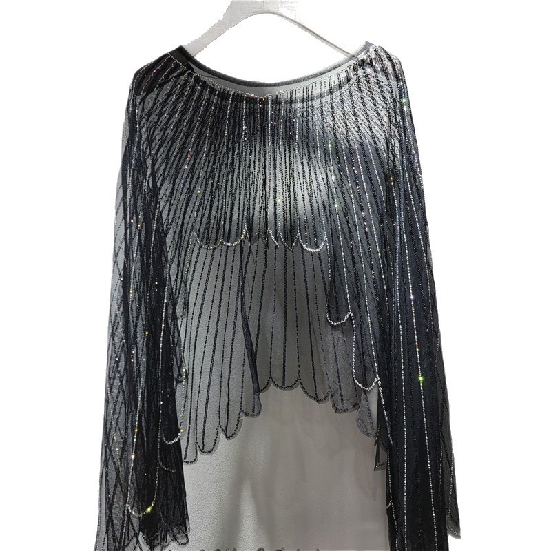Moda europea y americana 2026 primavera y verano nuevo cuentas taladro caliente chale alas fuera de la camisa mujer image 5