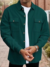 P 46302 Autumn Solid Color Waffle Knit Button Pocket Shirt