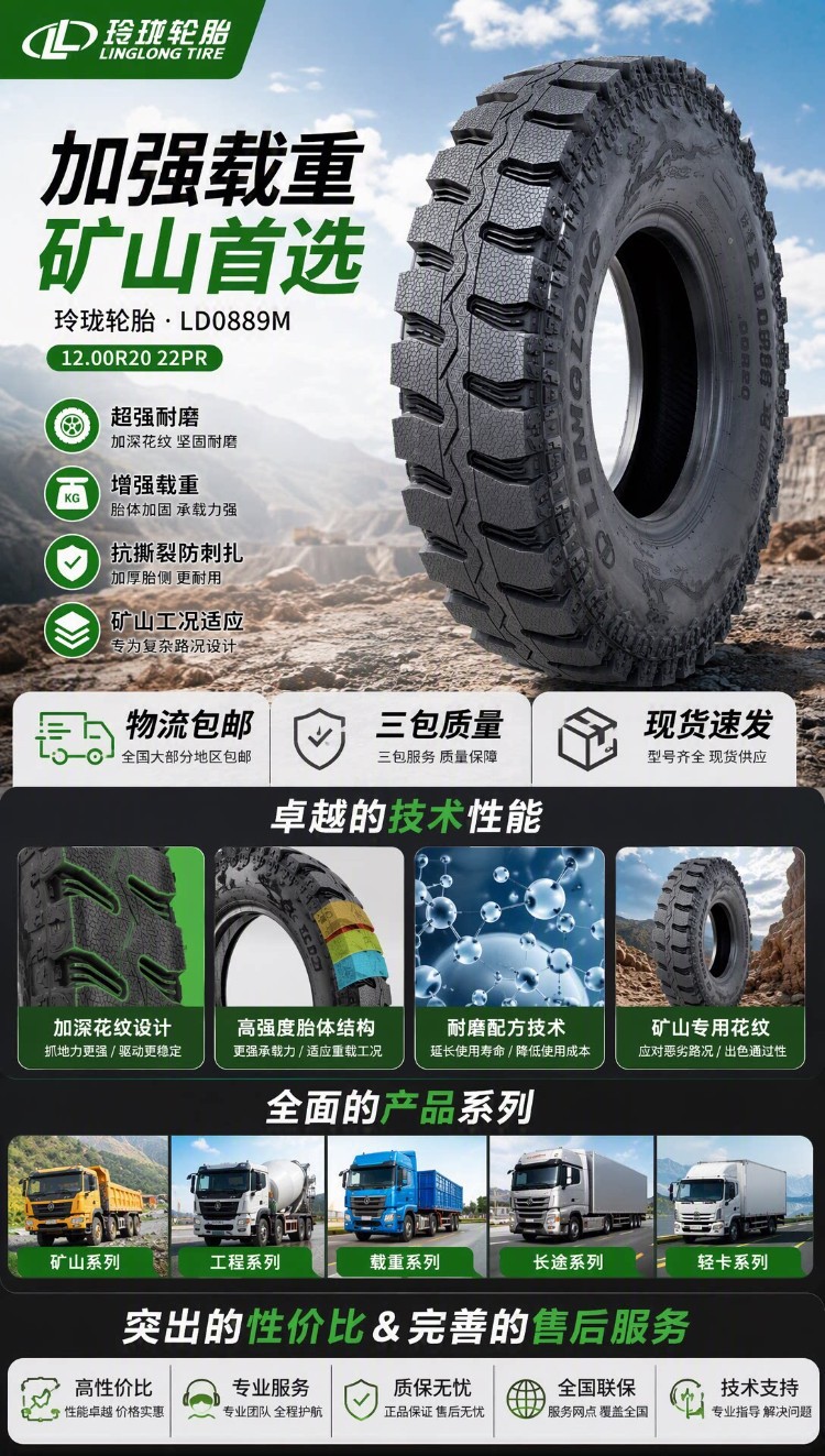 Linglong 1200R20 1100R20 100020 900R20 brand new truck tire, mine explosion-proof, thickened heavy-duty tire