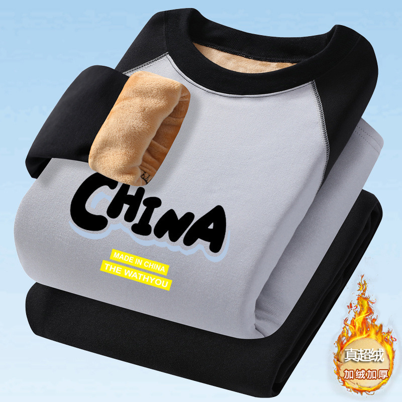 Winter Youth Thermal Underwear suit Men's fleece-lined Thickened Student Cartoon Animation Printed Round Neck Autumn Clothes and Pants Winter Youth Thermal Underwear suit Men's fleece-lined Thickened Student Cartoon Animation Printed Round Neck Autumn Clothes and Pants