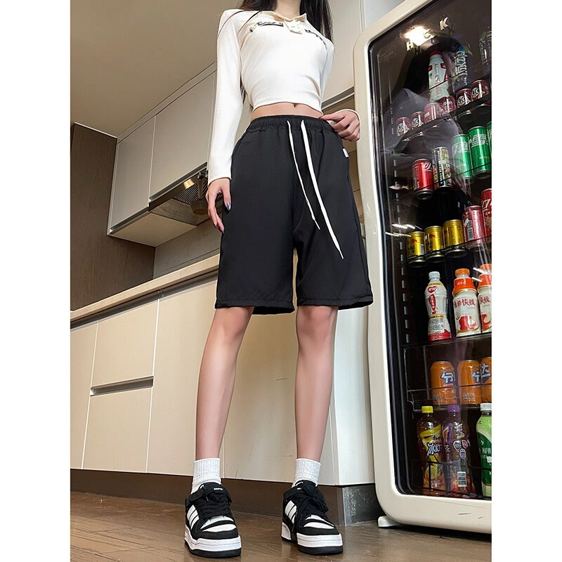 Black Wide-Leg Shorts for Men and Women, Summer Korean Style Casual Loose Versatile Slimming High-Waisted Outdoor Sports Shorts