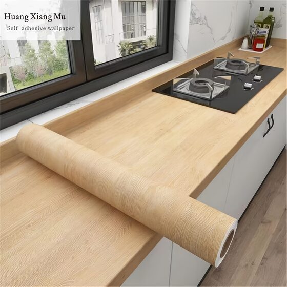 Factory wholesale yellow wood cabinet stickers refurbished thickened wood waterproof moisture-proof self-adhesive kitchen cabinet door