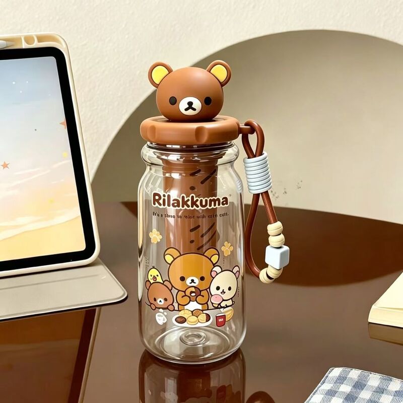 Rilakkuma Portable Cup, Instagram-Style, High Aesthetic Value, Cute Cartoon Plastic Cup with Tea Strainer and Straw, Portable Cup Gift Rilakkuma Portable Cup, Instagram-Style, High Aesthetic Value, Cute Cartoon Plastic Cup with Tea Strainer and Straw, Portable Cup Gift