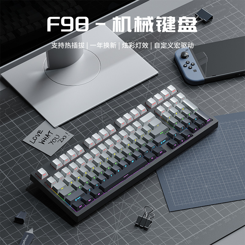 Ruiyi F98 メカニカルキーボードゲーム e スポーツ PBT オフィス有線サイド刻印マルチカラーグラデーションノートブック緑茶赤軸|undefined