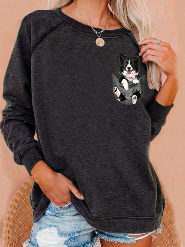 Europa y los Estados Unidos comercio exterior nueva ropa de mujer otoño invierno nuevo gato de manga larga impresión casual camiseta de manga larga fondo al por mayor