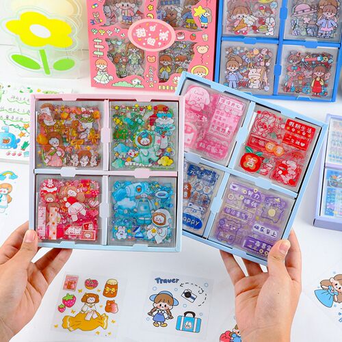 100 small fresh handbook stickers set cute cartoon ins style girly heart material tools handbook decoration small