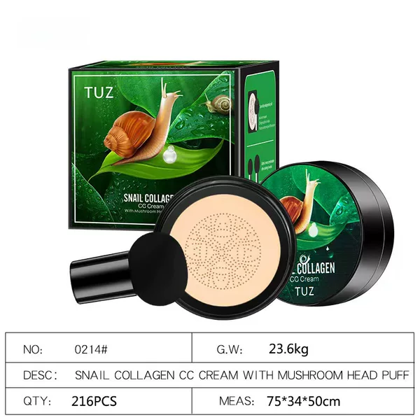 Cross-Border Tuz Snail Collagen Mushroom Head Cushion Cc Cream Concealer Brightening Waterproof Long-Lasting Foundation 0214