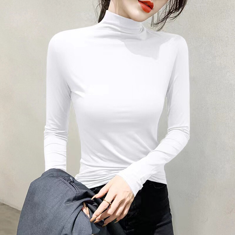 九色半高领打底衫女内搭春秋季长袖面膜衣舒适纯紧身T恤洋气百搭|undefined