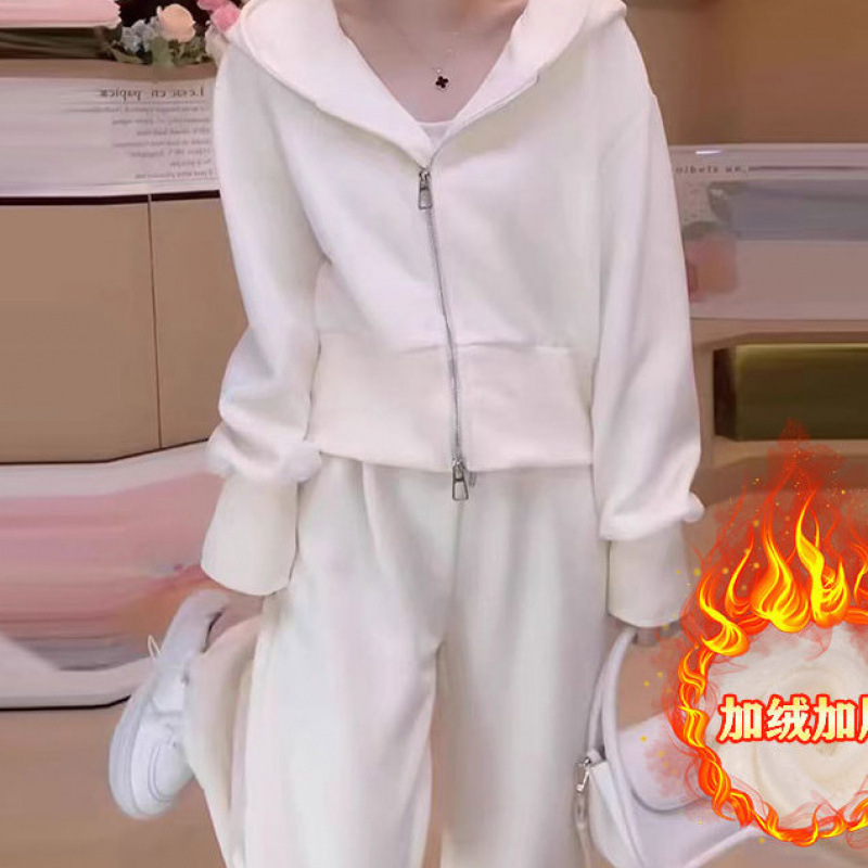 小个子粉色卫衣连帽休闲运动套装女网红炸街俏皮活泼直筒裤两件套|undefined