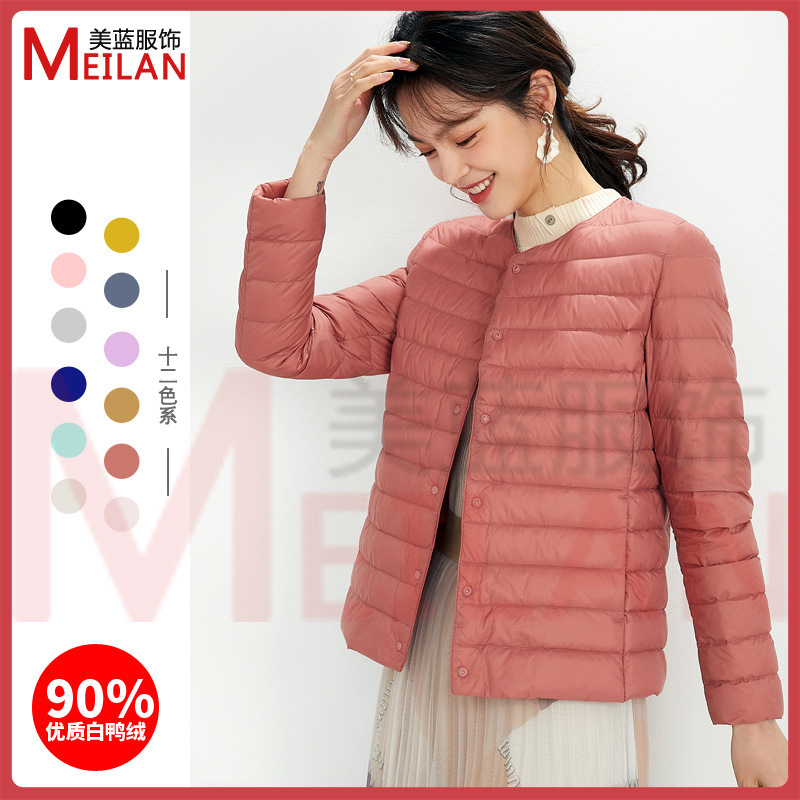 90 Velvet Women's Inner Liner Lightweight down Jacket Women's Flat Lake Wholesale Outer Wear Round Neck Fashionable Thin Lightweight Large Size White Duck down