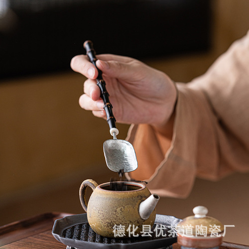 Natural purple bamboo whip pure tin tea pick tea shovel creative tea lotus tea pick tea ceremony six gentlemen retro tea spoon tea spoon accessories