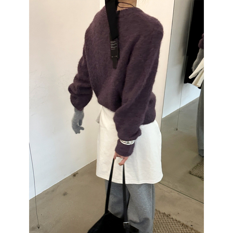法式慵懒风紫色浣熊绒毛衣女秋冬宽松软糯奶呼呼套头针织复古上衣|undefined