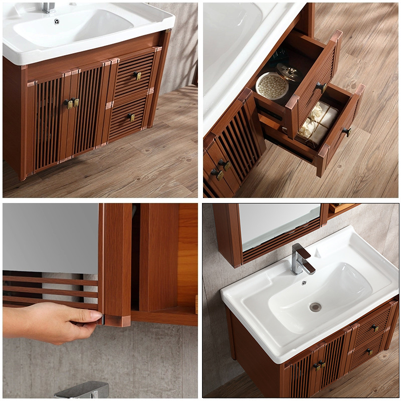 Nuevo gabinete de baño de estilo chino combinación espacio lavabo de aluminio gabinete lavabo de Baño Luz piso de lujo pequeño apartamento