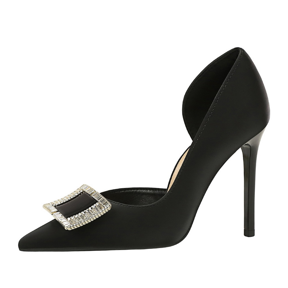 626-K71 Fashion Banquet High Heels Thin Heels Ultra High Heels Silk Side Hollow Metal Pointed Single Shoes Women's Shoes