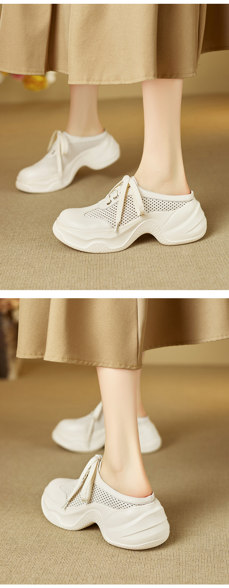 Dép sandal nữ quai chữ V đế bánh mì cao 5 cm, mũi trùm kín, phong cách casual — màu trắng ngà chi tiết 4