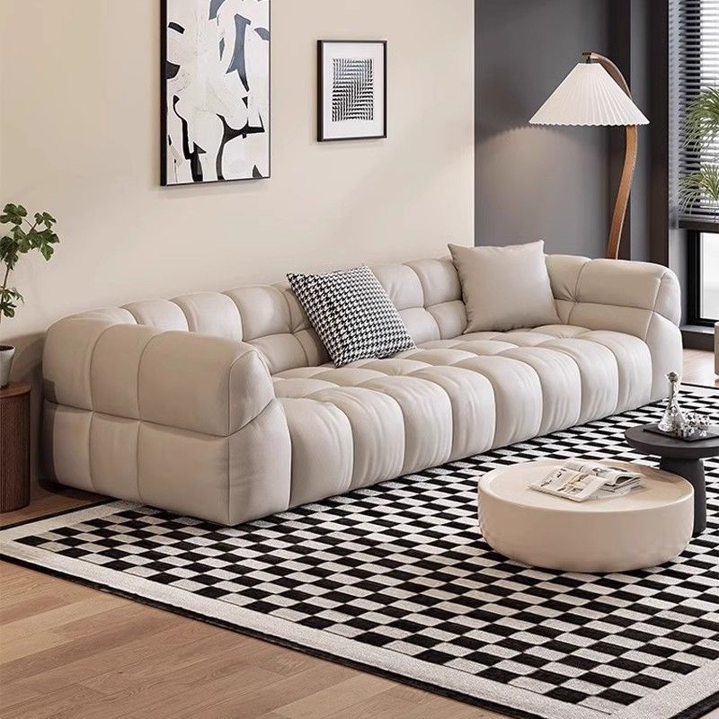 Light luxury new marshmallow leather sofa for living room, small apartment, modern minimalist wabi-sabi style, three to four-seater straight sofa