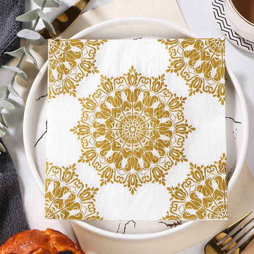 Factory direct supply gold printed napkin color placemat paper hotel banquet party paper square wood pulp paper towel