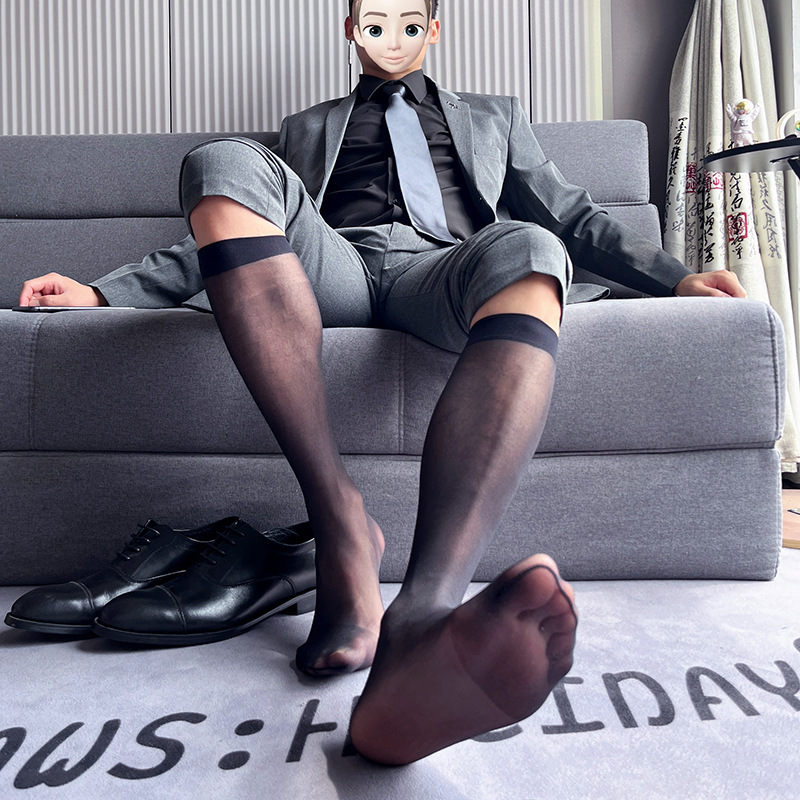 Men's Anti-Snag Formal Business Ultra-Thin Ultra-Transparent Pure Color Stockings for Boys Commuting Silky Sexy Nude Calf Socks