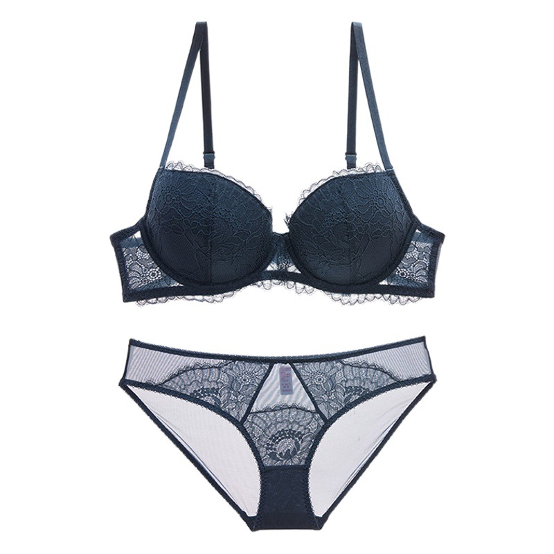 Pestañas ropa interior delgada sexy push up anillo de acero encaje chica grande pecho más tamaño fino puro deseo sujetador traje