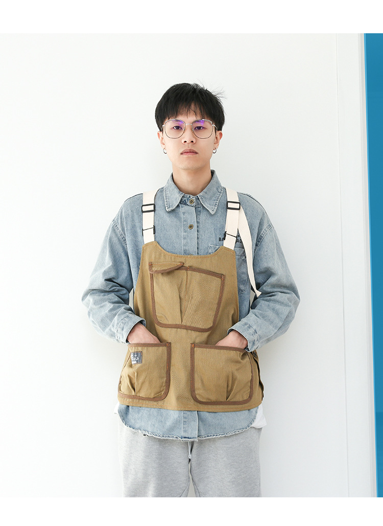 Unisex Apron Worker Multi-pockets Vest Waistcoat Barista Waiter