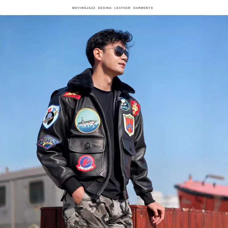 Top Gun Goat Leather Embroidered Badge Leather Clothing Men's G1 Aviator Clothing Leather Jacket Fur Collar Air Force Leather plus size Top Gun Goat Leather Embroidered Badge Leather Clothing Men's G1 Aviator Clothing Leather Jacket Fur Collar Air Force Leather plus size