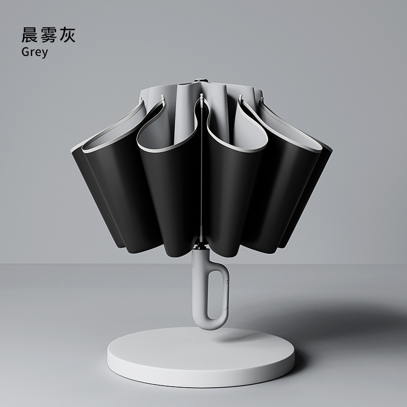 全自動晴れ傘逆自動折りたたみ両用傘黒ゴム日焼け止め反射プラスリング傘ビジネス傘