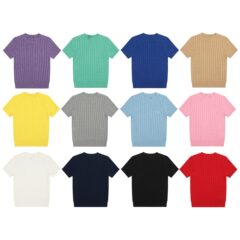 002 春夏 LF ラウンドネック無地刺繍ロゴ多用途カジュアルニット半袖レディーススリム半袖