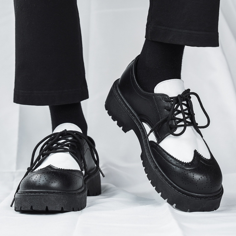 Otoño nuevo estilo británico hombre casual zapatos de cuero con suela gruesa, zapatos de altura simples, zapatos de hombre de correa baja