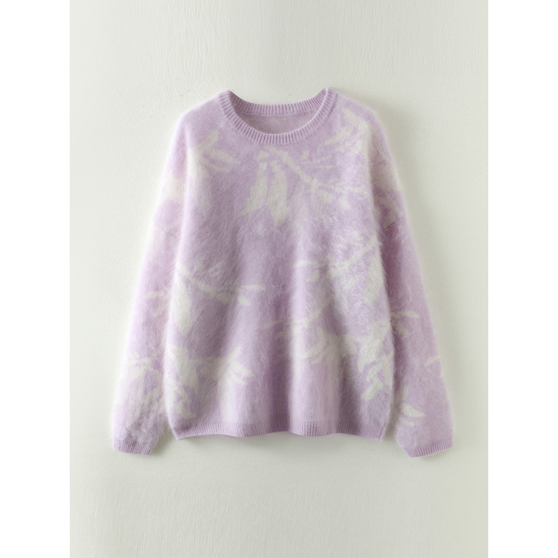 羊绒衫女100纯羊绒%baby小山羊拉绒套头圆领秋冬打底衫提花毛衣