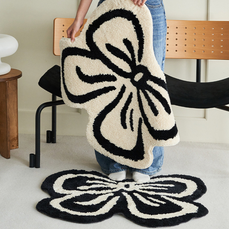 Cross-border American-style bow imitation cashmere plush home mat soft absorbent easy to take care of bedroom bedside mat
