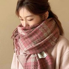 格子围巾女秋冬季2025新款干枯玫瑰粉色高级感时尚百搭加厚围脖