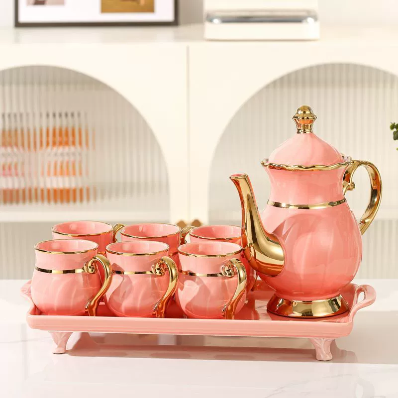 High-end ceramic tea set for living room for home use, tea cup, teapot, European style, light luxury style