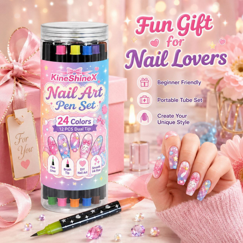 KineShineX 24-color nail art pen set, 12 pieces with double-ended design, DIY nail painting pen set KineShineX 24-color nail art pen set, 12 pieces with double-ended design, DIY nail painting pen set